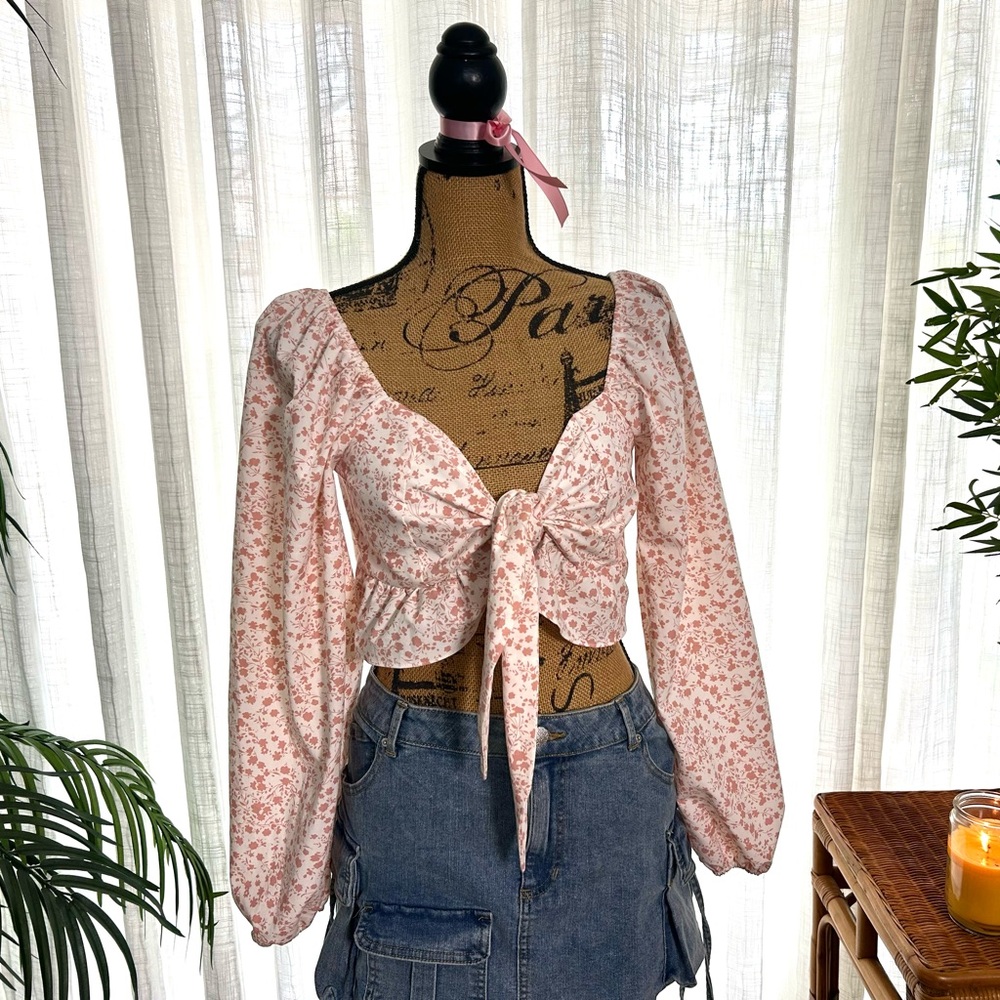 MABLE Long Sleeve Tie Front Top